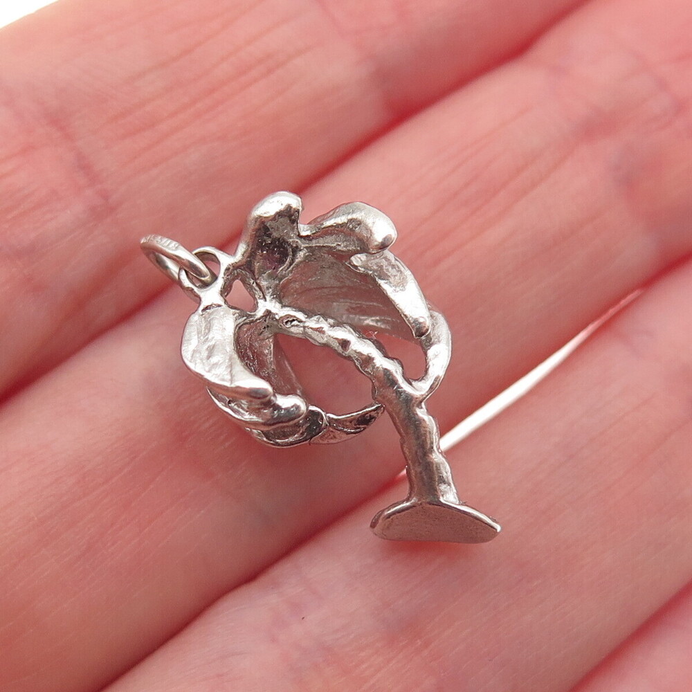 WELLS 925 Sterling Silver Vintage Palm Tree 3D Mini Charm Pendant